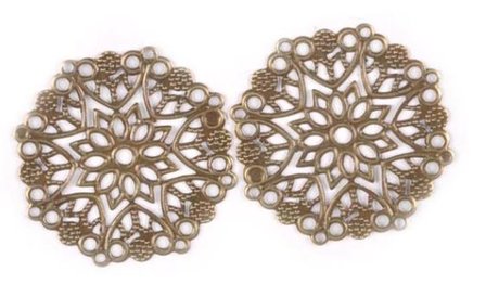 Metalen ornament filigraan rond 33 mm bronskleurig