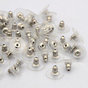 PHO0101 Zilverkleurig achterkantje oorbel met plastic rand 12x7mm