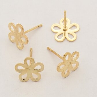 PHO0111 Goudkleurig oorbel pin bloemvormig 10x13mm