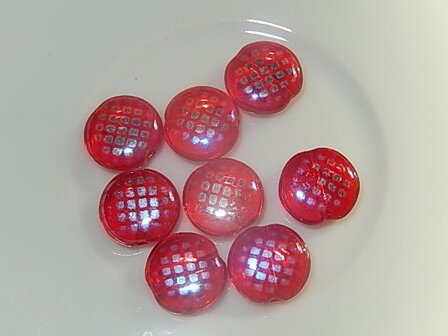 T5119 Tsjechische glaskraal rood met coating rond plat 10x4 mm