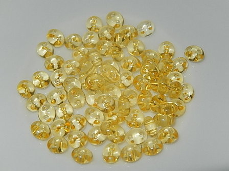 T1308 Tsjechische glaskraal 10 gr preciosa twin geel  2,5x5 mm