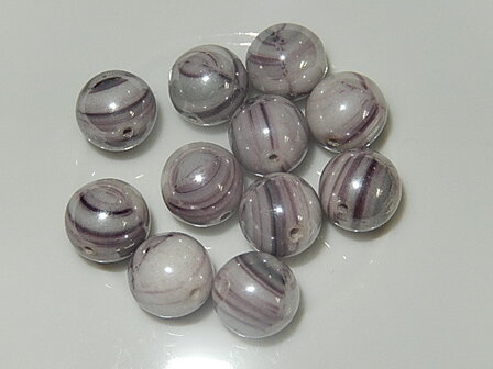 B6125 Glaskraal wit/purper gemarmerd rond 10 mm