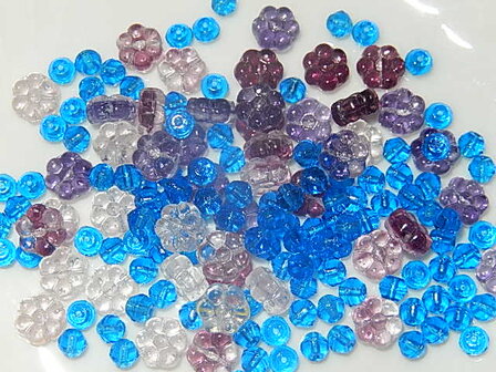 T2203 Tsjechische glaskraal bloemenmix lila/blauw 30 gr
