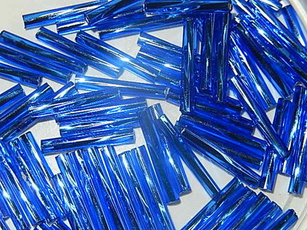 T6105 Tsjechische glaskraal 10 gr gedraaide Preciosa bugles blauw 15 mm