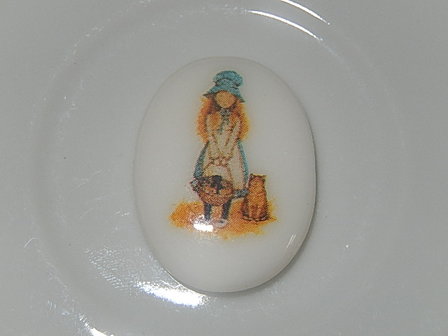 CBP106O25 Proceleinen vintage cabochon &ldquo;holly hobbie&rdquo; afbeelding ovaal 25x19 mm