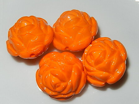 KRK801B24 Kunststof kraal bloem 4 st oranje rond 24 mm