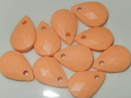 HAK801D17F Kunststof facetgeslepen hanger druppelvorm 10 st pastel oranje 17x12 mm