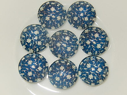 CBG405R12 Glascabochon met bloemmotief 1 st rond blauw 12 mm