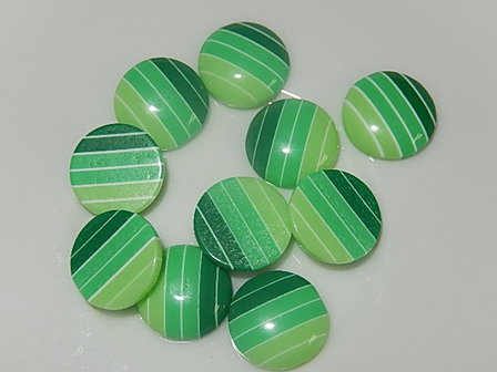 CBK502R12S Kunststof cabochon rond 10 st gestreept groen 12 mm