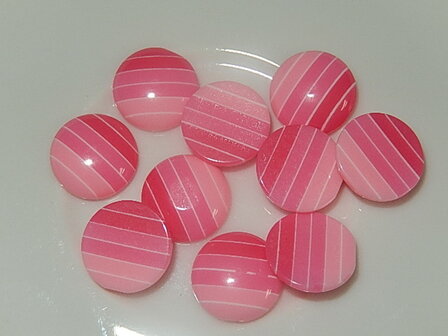 CBK602R12S Kunststof cabochon rond 10 st gestreept roze 12 mm