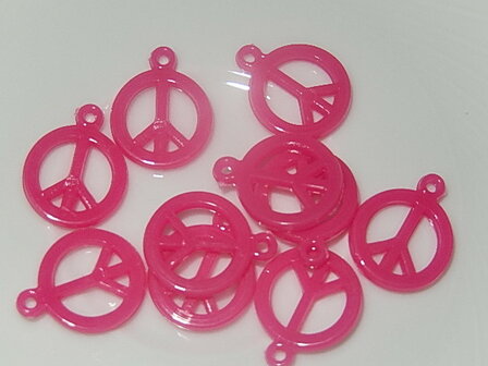 HAK603R14 Resin hanger peace-teken 10 st fuchsia 17x14 mm