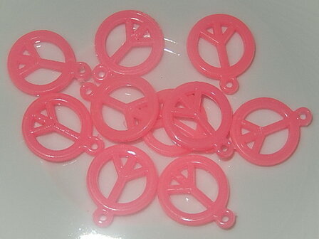 HAK601R14 Resin hanger peace-teken 10 st neonroze 17x14 mm