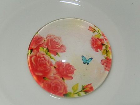 CBG111R14 Glascabochon met bloemen 1 st rond 14 mm