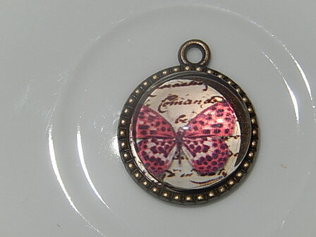 HAM706R18 Bronzen hanger met vlindercabochon met aan de achterzijde de eifeltoren 25x22 mm cabochon 18 mm