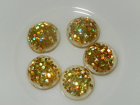 CBR112R12 Cabochon van kunsthars/resin met gele glitters rond 12 mm