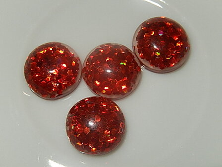 CBR111R12 Cabochon van kunsthars/resin met rode glitters rond 12 mm