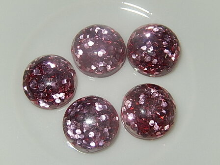 CBR108R12 Cabochon van kunsthars/resin met lila glitters rond 12 mm