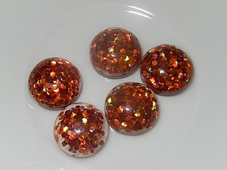 CBR107R12 Cabochon van kunsthars/resin met oranje glitters rond 12 mm