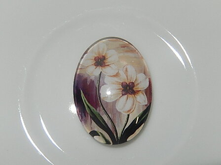 CBG957O25 Glascabochon met bloemen ovaal 25x18 mm