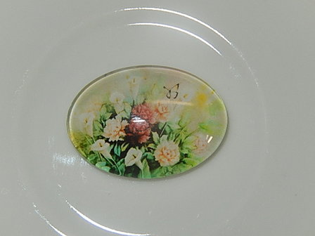 CBG962O25 Glascabochon met bloemen ovaal 25x18 mm