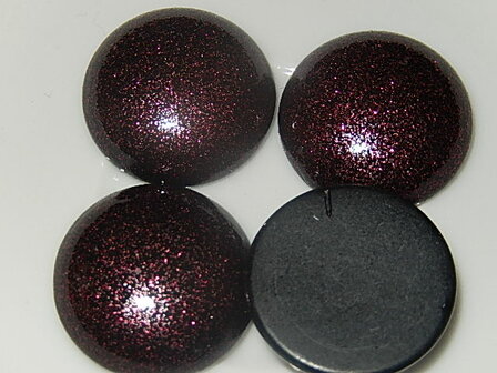 CBK010R24V Kunststof vintage cabochon zwart met rode glitter rond 24 mm