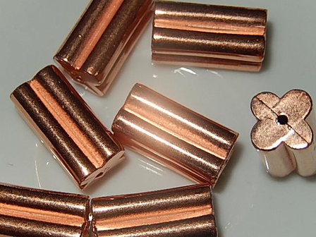 KRK206X20 Metaallook kraal 1 st langwerpig bladmotief roze goud 20x10 mm