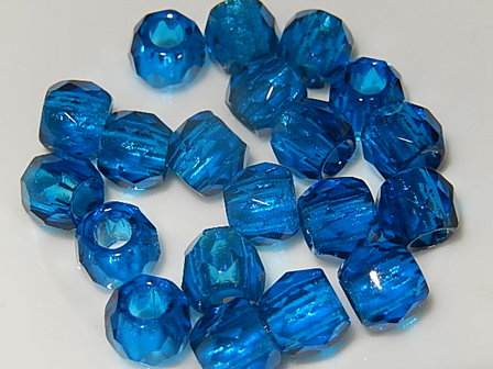 KRG503R80F DQ Tsjechische groot gat glaskraal 1 st donkerblauw met zilvercoating rond 8 mm facetgeslepen