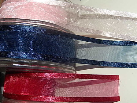 LO2510 Organza lint 25 mm breed met satijnrand meerdere kleuren