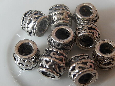 M0217 Tibetaans zilveren kraal 1 st pandorastijl 9x10 mm