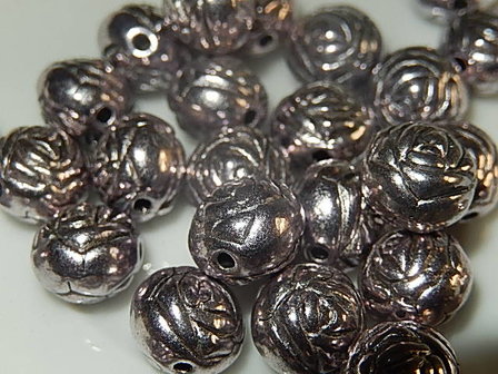 M0126 Tibetaans zilveren kraal 1 st rond 10 mm
