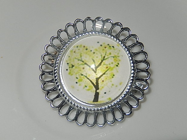 CZM001R18 Metalen broche met zetting van filigraanwerk voor ronde cabochon / camee 1 st zilverkleurig