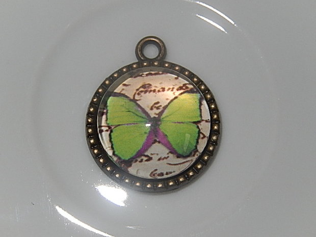 HAM701R18 Bronzen hanger met vlindercabochon met aan de achterzijde de eifeltoren 25x22 mm cabochon 18 mm