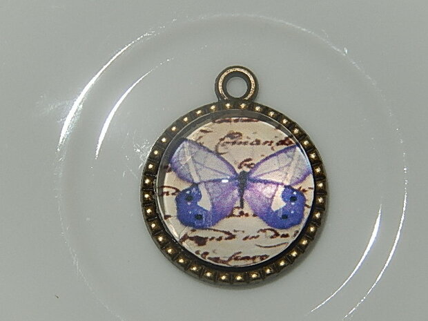 HAM705R18 Bronzen hanger met vlindercabochon met aan de achterzijde de eifeltoren 25x22 mm cabochon 18 mm