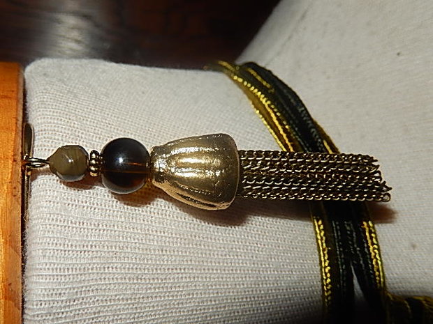 KTO002X60 Zwart/gele ketting met bronskleurige accenten 60 cm met 2 bijpassende oorbellen