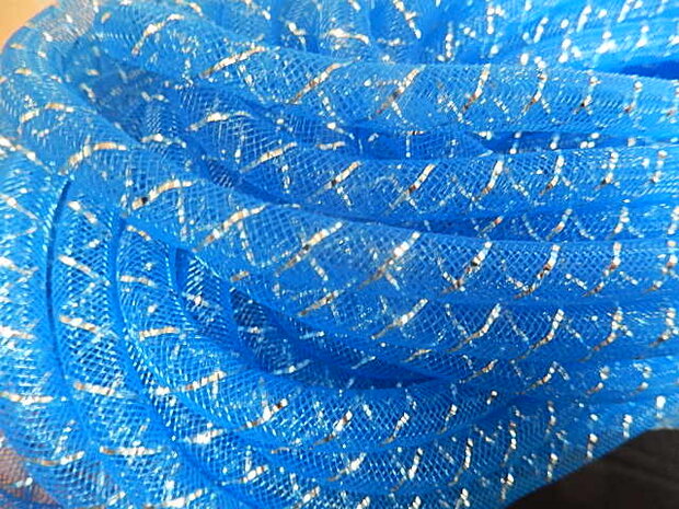 DN1402 Mesh tubing vanaf 20 cm gaaskoord 8 mm met zilverdraad blauw